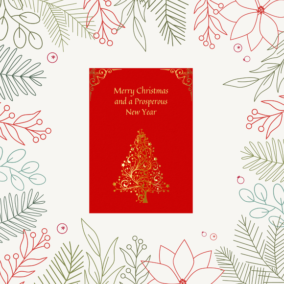 Red Christmas and New Year Card- Portrait. Printable- instant download, 5x7 In