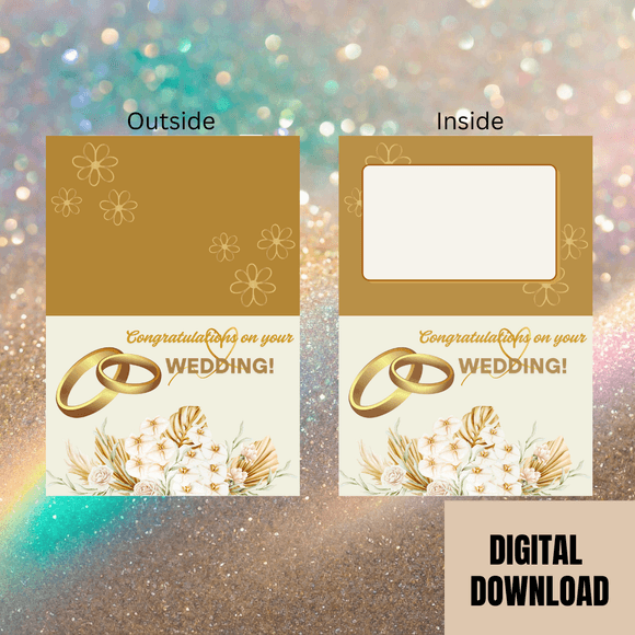 Cute Wedding Congratulations Folded Card- Landscape. Printable- instant download, 14.8x21 cm.