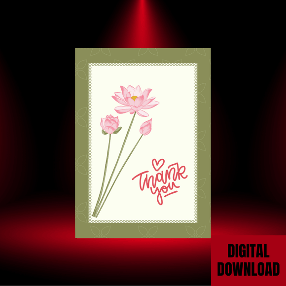 Cute Flower Thank You Card- Portrait. Printable- instant download, 5x7 In.