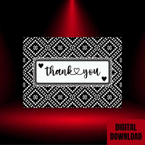 Beautiful Black &amp; White Thank You Card- Landscape. Printable- instant download, 7x5 In.