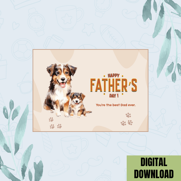 Dog Father &amp; Puppy Father&#x27;s Day Card- Landscape, Printable- instant download, 7x5 In.