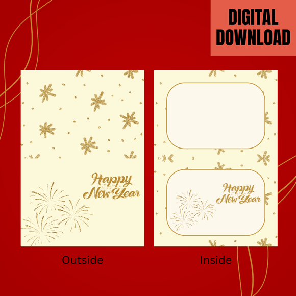 Lovely Happy New Year Folded Card- Landscape. Printable- instant download, 7x10 In.