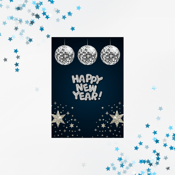 Blue &amp; Silver New Year Card- Portrait. Printable- instant download, 5x7 In.