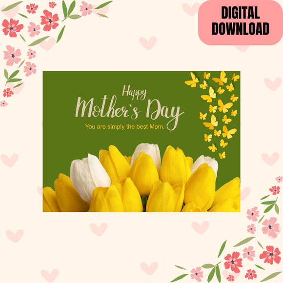 Pretty Floral Mother&#x27;s Day Card- Landscape. Printable- instant download, 7x5 In.