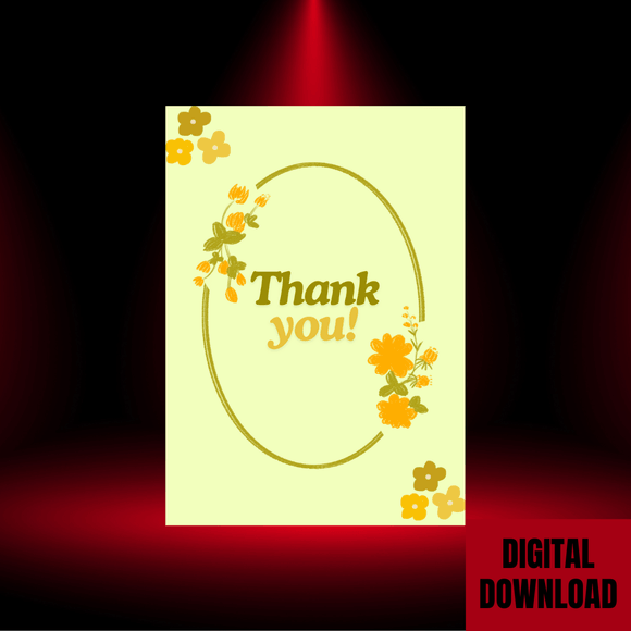 Cute Thank You Card- Portrait. Printable- instant download, 5x7 In.