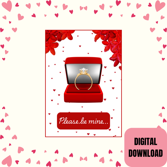 Be Mine Proposal Couple Card- Portrait. Printable- Instant download, 5x7 In.