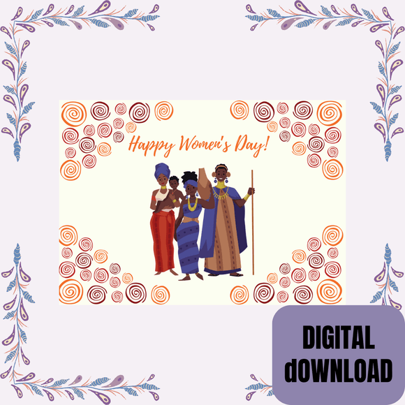 Africa Themed Women&#x27;s Day Card- Landscape. Printable- instant download, 7x5 In.