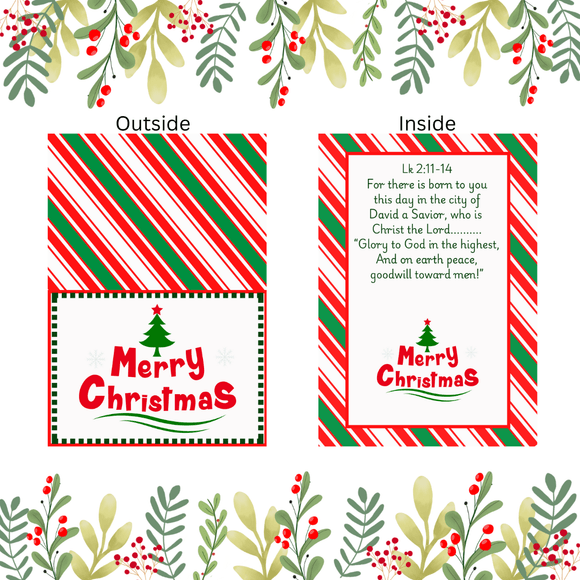 Folded Red and Green Christmas Card- Landscape. Printable- instant download, 7x10 In.