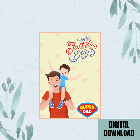 Cute Father &amp; Son Father&#x27;s Day Card- Portrait. Printable- instant download, 5x7 In.