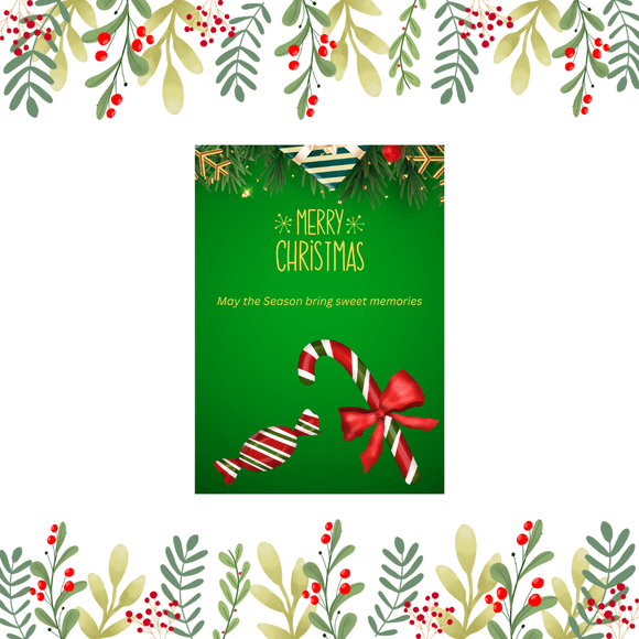Candy Christmas Card- Portrait. Printable- instant download, 5x7 In
