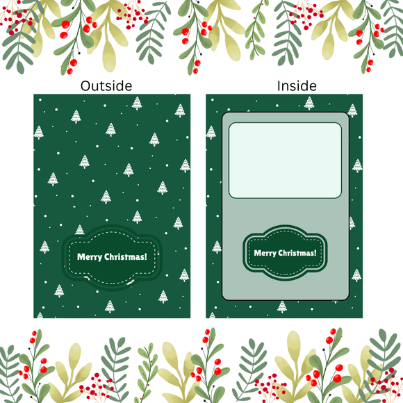 Folded Green Christmas Card- Landscape. Printable- instant download, 7x10 In.