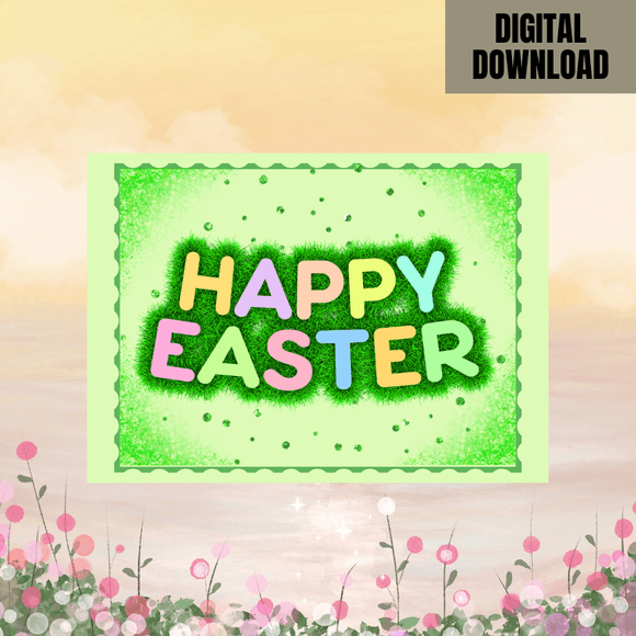 Lovely Happy Easter Card- Landscape. Printable- instant download, 7x5 In.