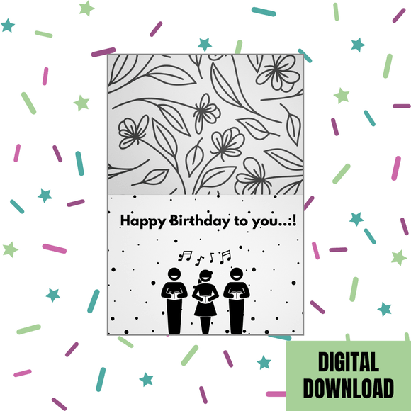 Folded Black and Grey Birthday Folded Card- Landscape. Printable- instant download, 7x10 In