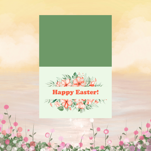 Lovely Folded Happy Easter Card- Landscape. Printable- instant download, 5.8 x 8.2 In.