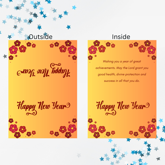 Folded Flower New Year Card- Landscape. Printable- instant download, 7x10 In.
