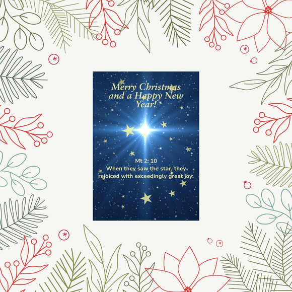 Star Christmas &amp; New Year Card- Portrait, Printable- instant download, 5x7 In