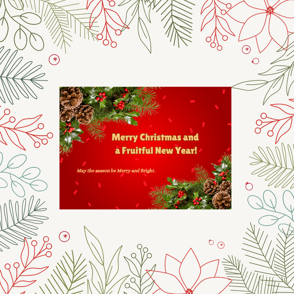 Holly Christmas and New Year Card- Landscape. Printable- instant download, 7x5 In.