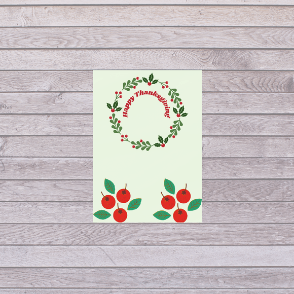 Cranberry Thanksgiving Card- Portrait. Printable- instant download, 5x7 In
