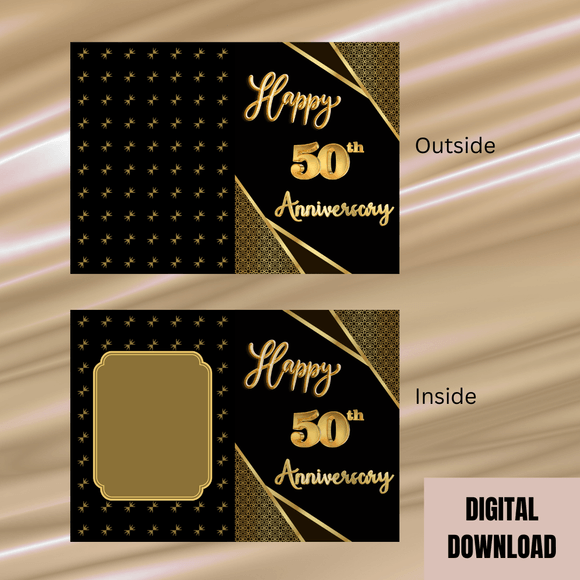 Beautiful 50th Anniversary Folded Card- Portrait. Printable- instant download, 21x14.8 cm.