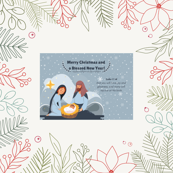 Family Christmas &amp; New Year Card- Landscape. Printable- instant download, 7x5 In.