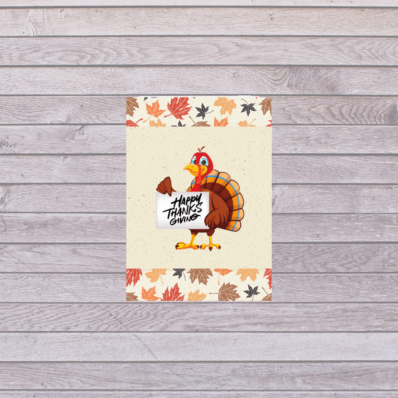 Turkey Thanksgiving Card- Portrait. Printable- instant download, 5x7 In