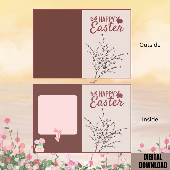 Lovely Flower Folded Easter Card- Portrait. Printable- instant download, 8.2 x 5.8 In.
