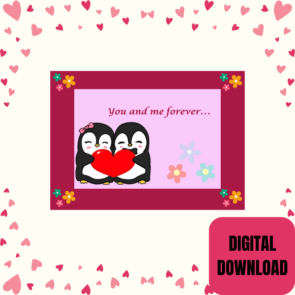 You and Me Couple Card- Landscape. Printable- instant download, 7x5 In.