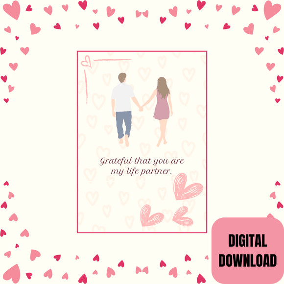 Walking Couple Card- Portrait. Printable- instant download, 5x7 In.