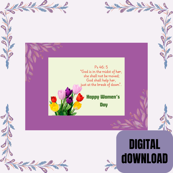Tulip Floral Women&#x27;s Day Card- Landscape. Printable- instant download, 7x5 In.