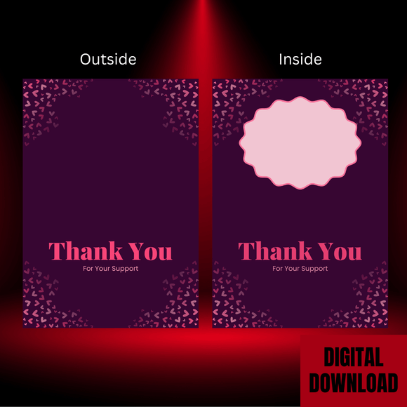 Lovely Thank You Folded Card- Landscape. Printable- instant download, 14.8x21 cm