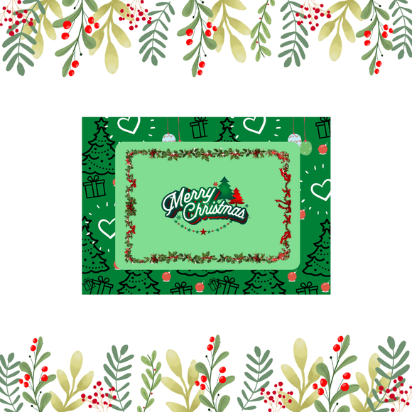 Green Christmas Card- Landscape. Printable- instant download, 7x5 In.