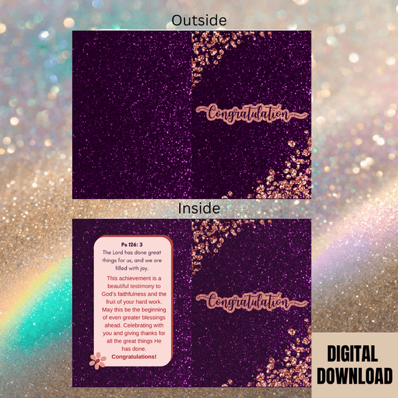 Beautiful Inspirational Congratulations Folded Card- Portrait. Printable- instant download, 21x14.8 