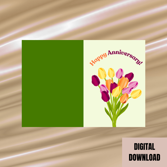 Beautiful Floral Anniversary Folded Card- Portrait. Printable- instant download, 21x14.8 cm.