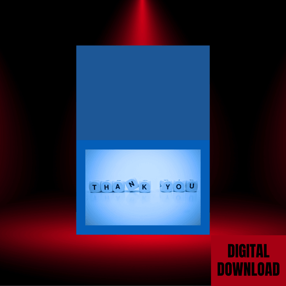 Beautiful Blue Thank You Folded Card- Landscape. Printable- instant download, 14.8x21 cm