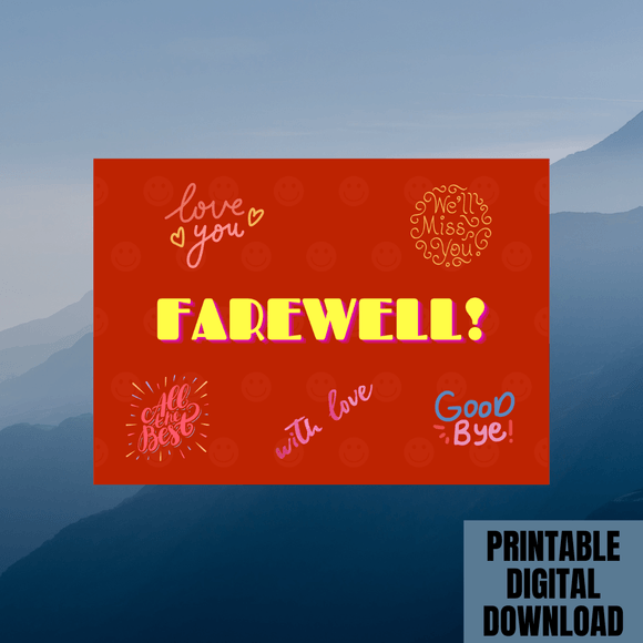 Beautiful Colorful Farewell Card Landscape. Printable- instant download, 7x5 In.