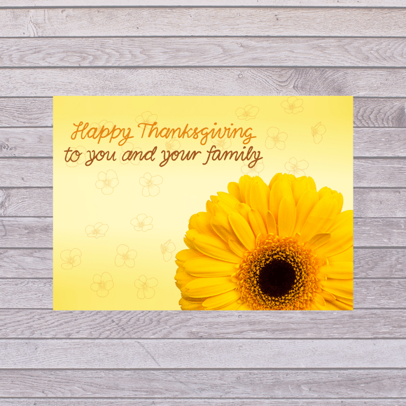 Cute Yellow Flower Thanksgiving Card- Landscape. Printable- instant download, 7x5 In