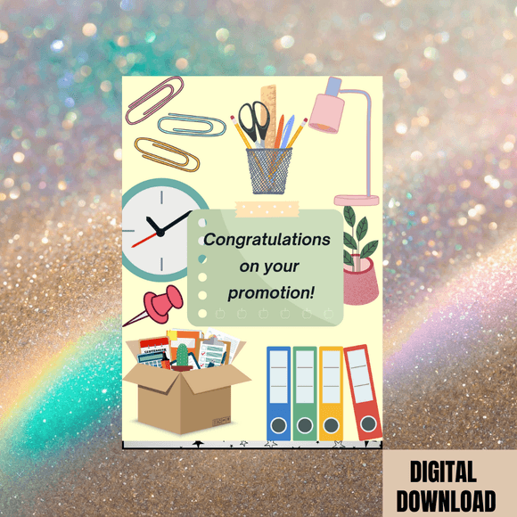 Office Promotion Congratulations Card- Portrait. Printable- instant download, 5x7 In.