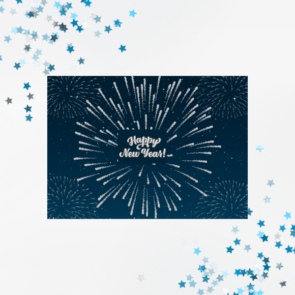 Firework New Year Card- Landscape. Printable- instant download, 7x5 In.