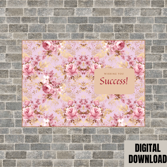 Cute Floral Success Folded Card- Portrait. Printable- instant download, 21x14.8 cm.