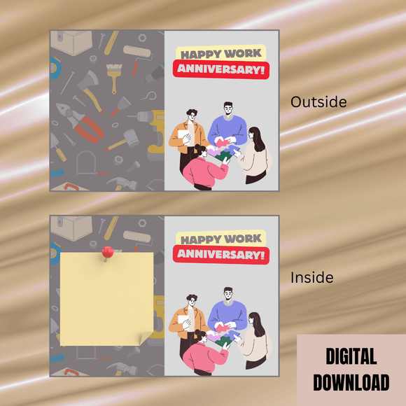 Beautiful Work Anniversary Folded Card- Portrait. Printable- instant download, 21x 14.8 cm.
