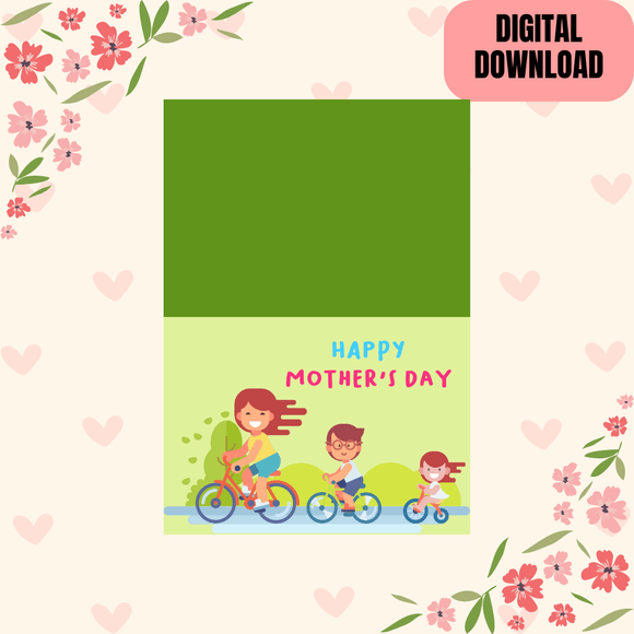 Lovely Mother &amp; Kids Folded Mother&#x27;s Day Card- Landscape. Printable- instant download, 14.8 x 21 cm 