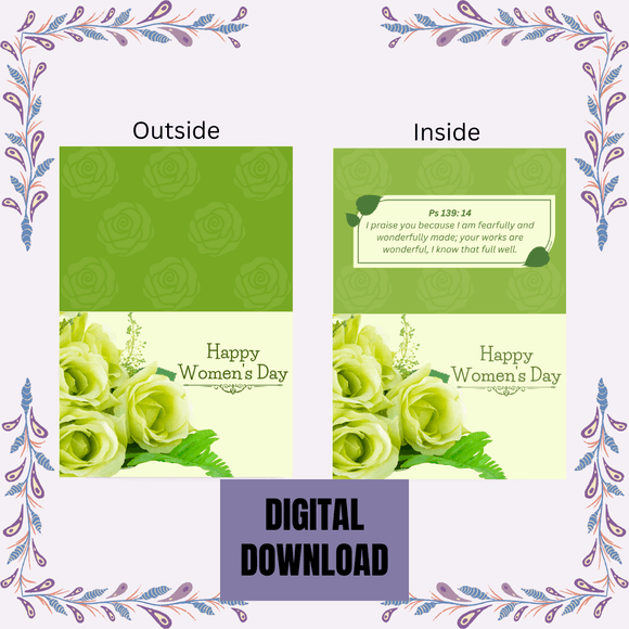 Cute Inspiring Folded Women&#x27;s Day Card- Landscape. Printable- instant download, 7x10 In.