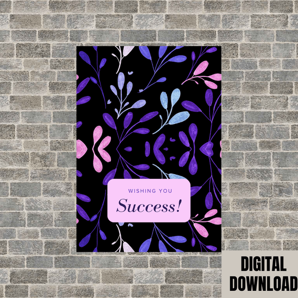 Beautiful Floral Success Folded Card- Landscape. Printable- instant download, 14.8x21 cm.