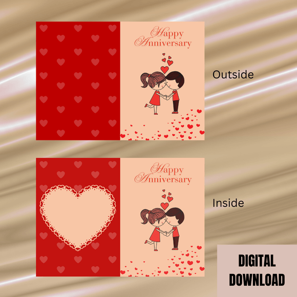 Beautiful Couple Anniversary Folded Card- Portrait. Printable- instant download, 21x14.8 cm.