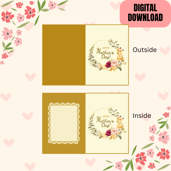 Beautiful Folded Happy Mother&#x27;s Day Card- Portrait. Printable- instant download, 21 x 14.8 cm.