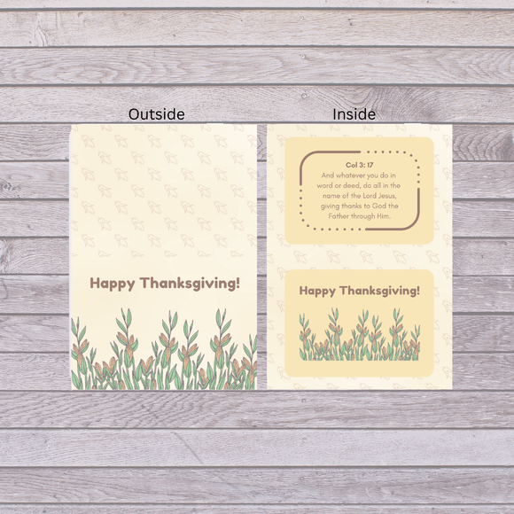 Folded Corn Thanksgiving Card- Landsacpe. Printable- instant download, 7x10 In