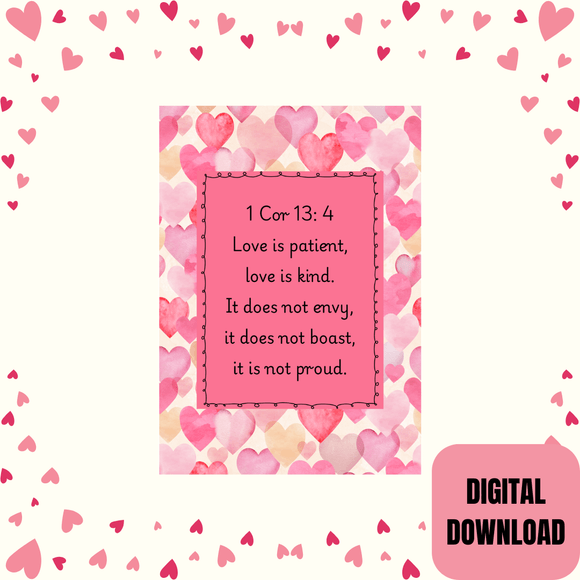 Love Scripture Couple Card- Portrait. Printable- instant download, 5x7 In.
