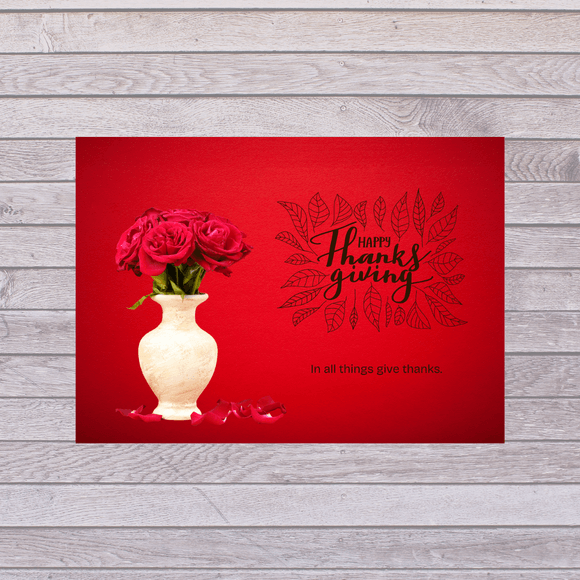Cute Red Roses Thanks giving Card- Landscape. Printable- instant download, 7x5 In