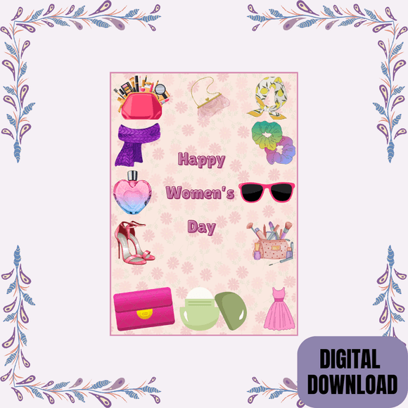 Cute Women&#x27;s Day Card- Portrait. Printable- instant download, 5x7 In.