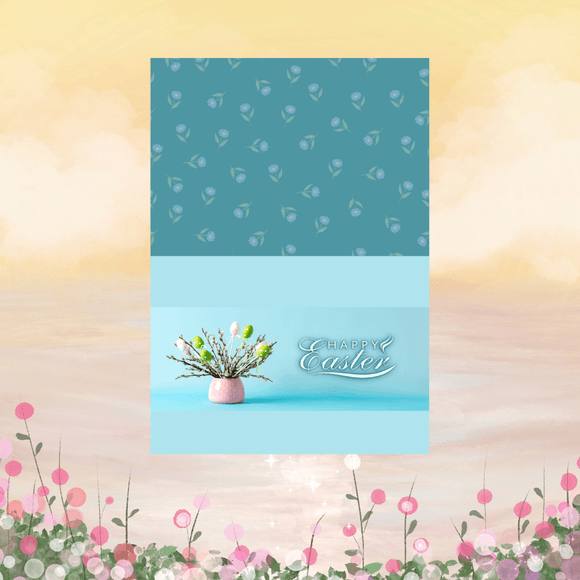 Beautiful Flower Folded Easter Card- Landscape. Printable- instant download, 5.8 x 8.2 In.